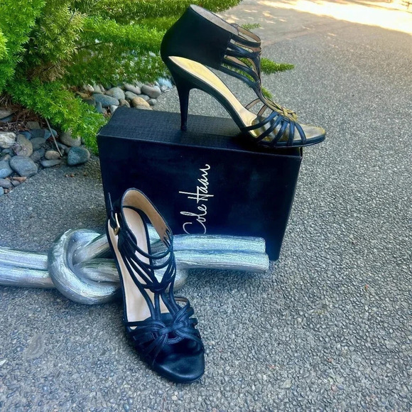 Cole Haan Black Leather Verona Strappy High Heel Sandals Size 10 - Picture 1 of 8